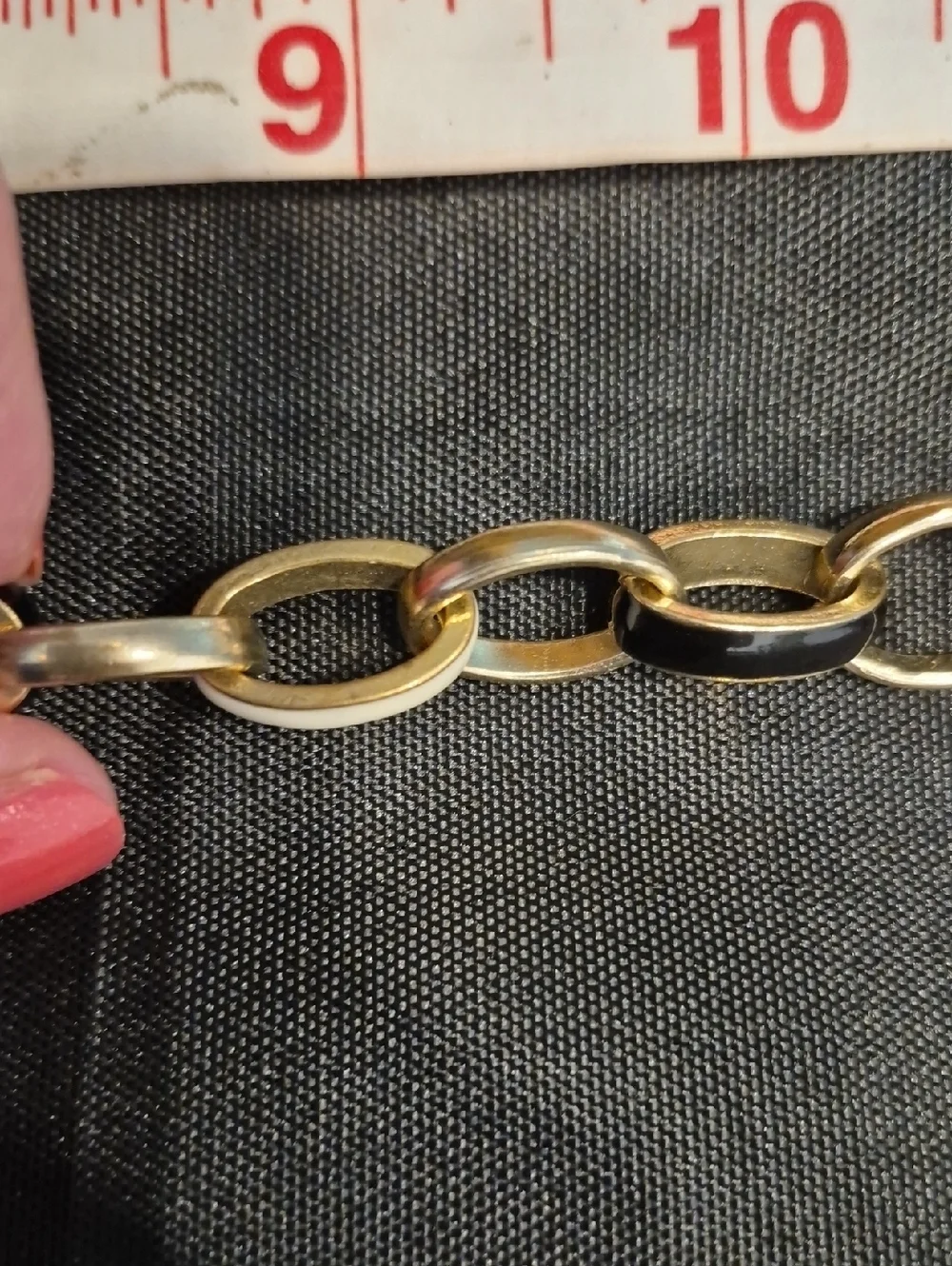 Gold Chain Necklace With Black And Cream Enamel Links